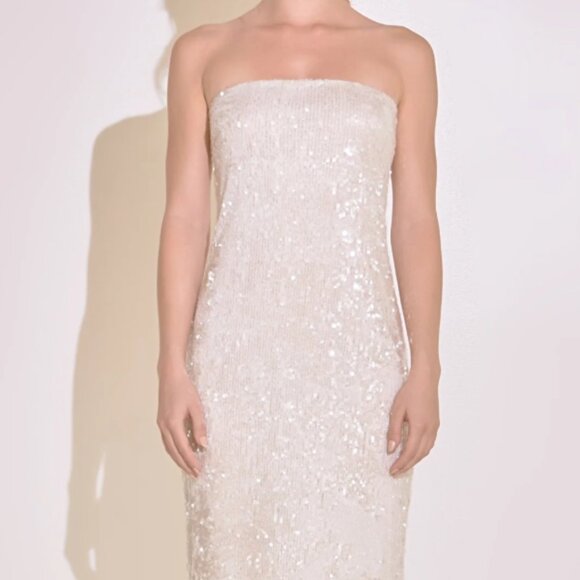 Endless Rose Dresses & Skirts - Endless Rose White Sequin Strapless Midi Dress with side slit